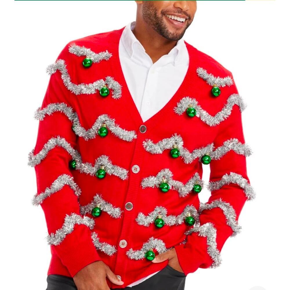 Tipsy Elves Christmas Sweater red silver garland NWT Size Large